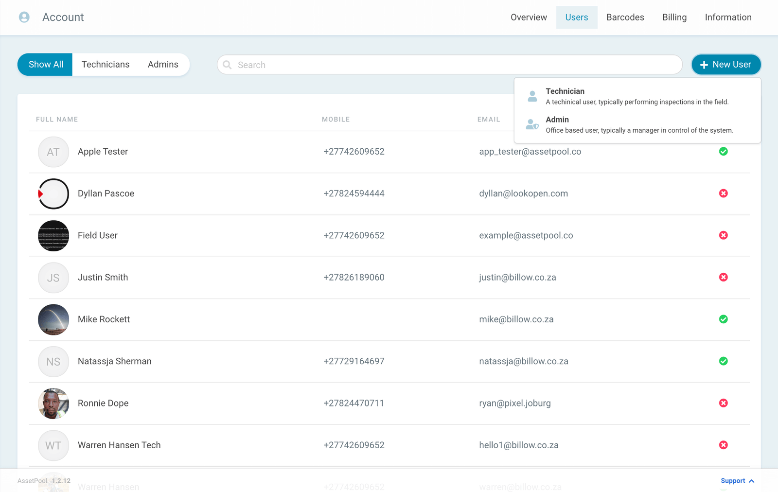 assetpool new admin user