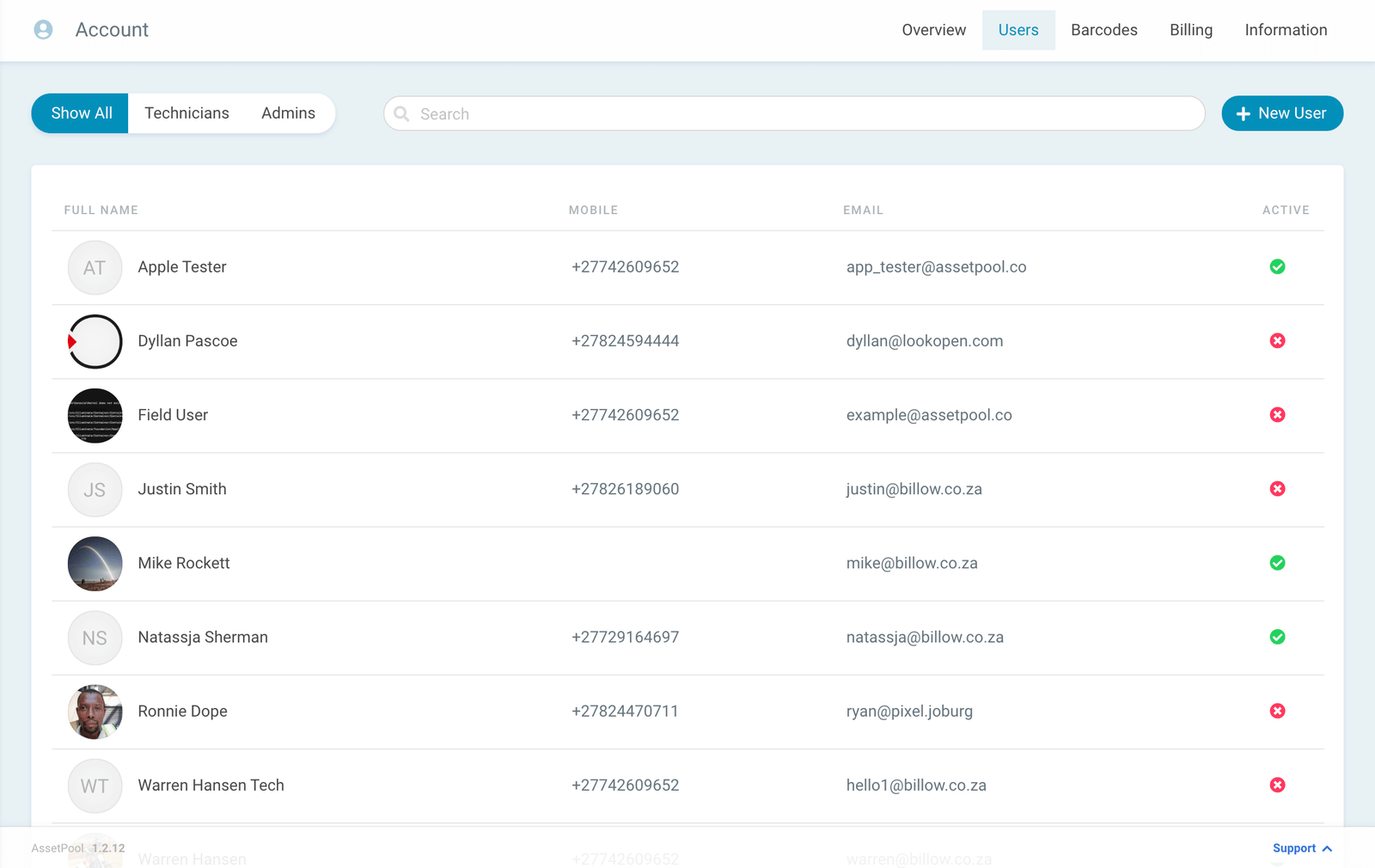 assetpool admin user