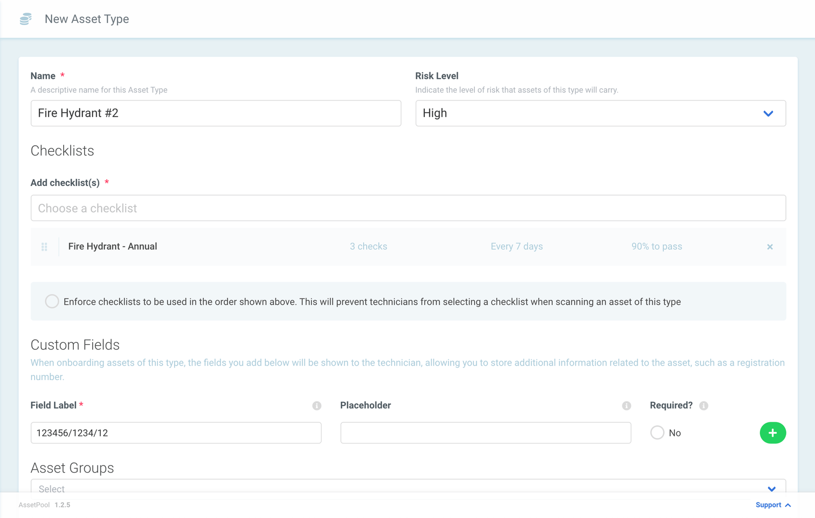 Assetpool Asset Type Custom Fields
