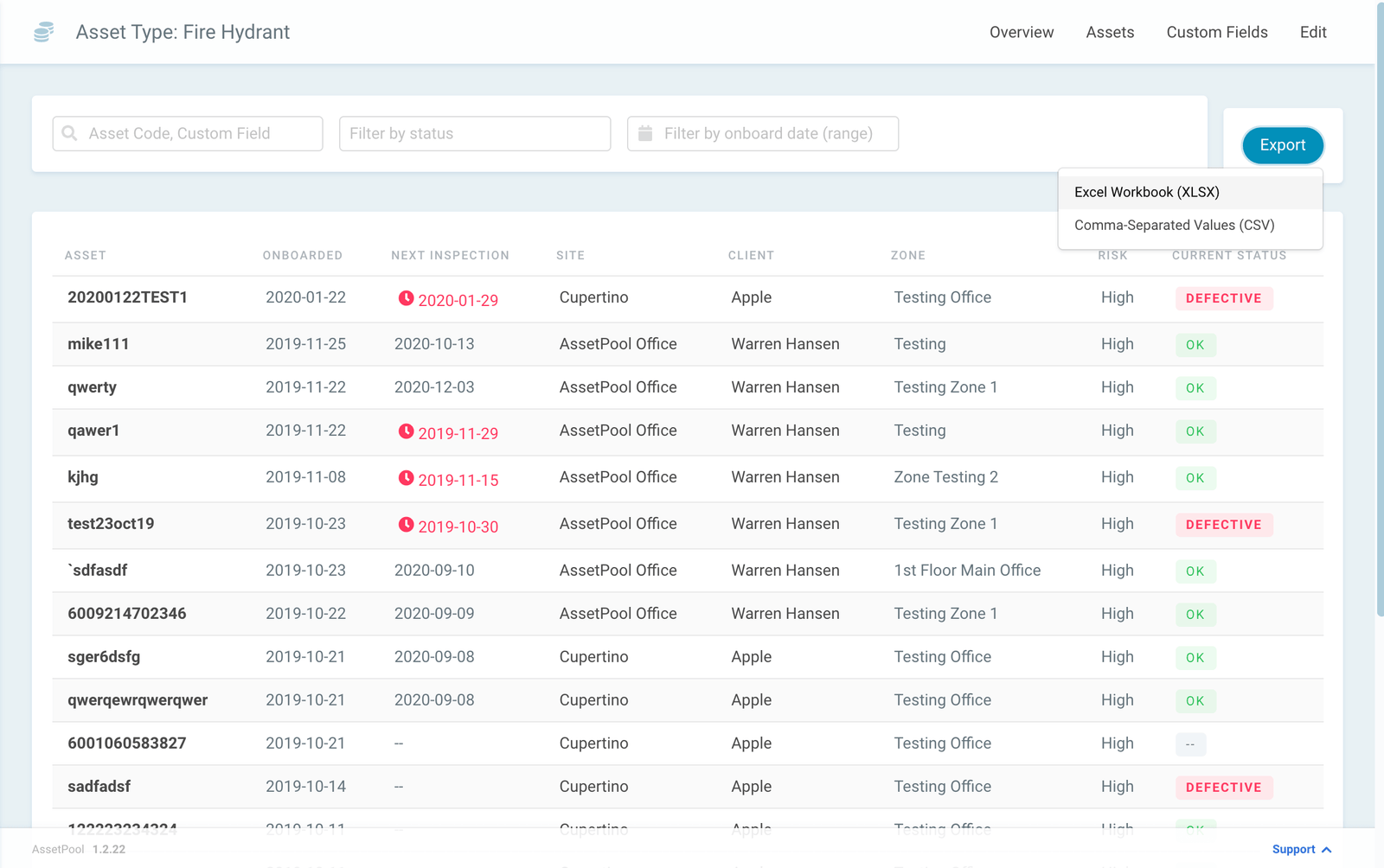 Assetpool Asset Excel Workbook Export