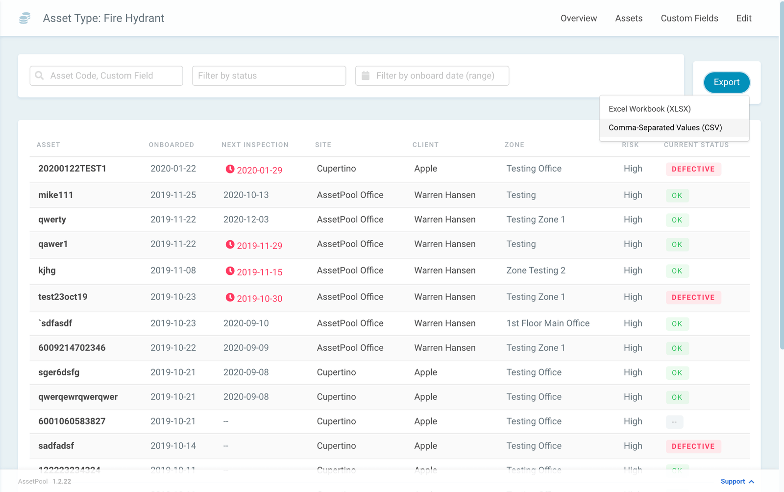 Assetpool Asset Comma-Seperated Value Export