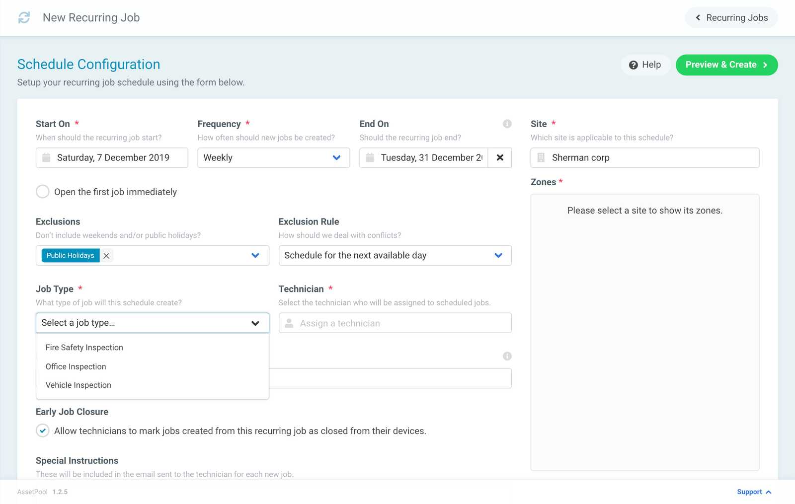 Assetpool Recurring Job Type