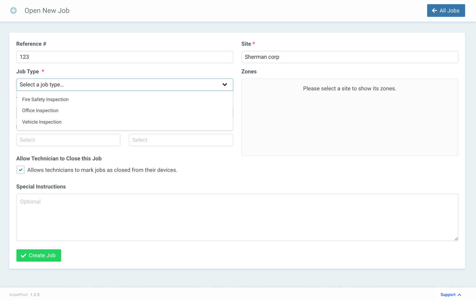 Assetpool Single Job Type