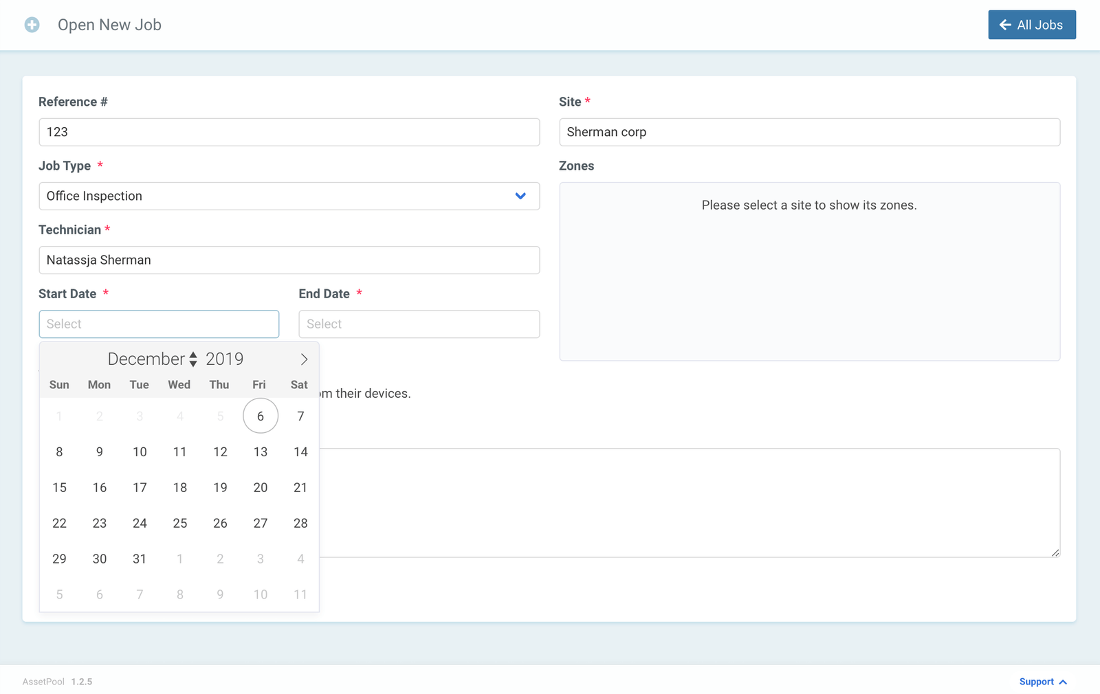 Assetpool Single Job Start Date